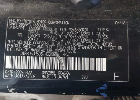 2013 Toyota 4Runner Limited z USA, uszkodzony, nr VIN JTEBU5JR6D5143353